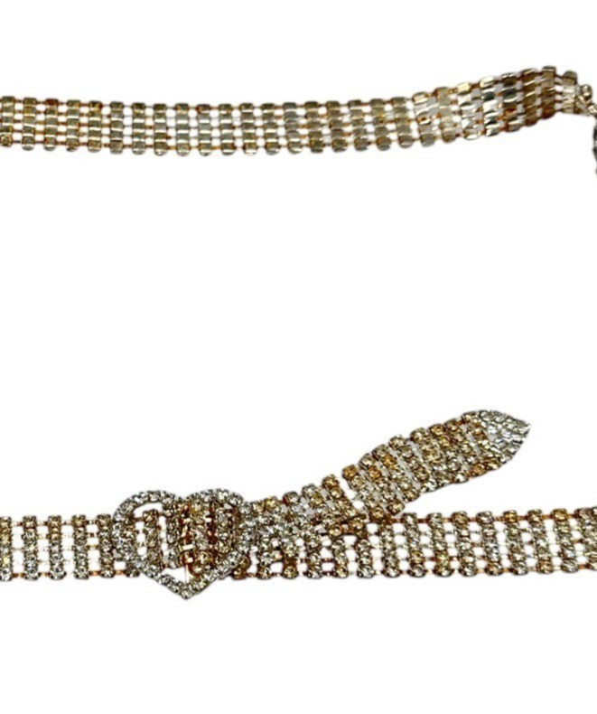 Vintage 80s 90s Glam Rhinestone Crystal Gold Chain Belt  display picture 1