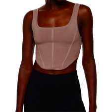 Aritzia Babaton Sculpt Knit Bustier Tank Rose Taupe Compressive Crop Women XS