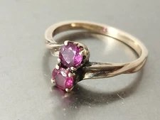 Vintage 14k Yellow Gold Ring With Two Ruby Precious Gem Stones