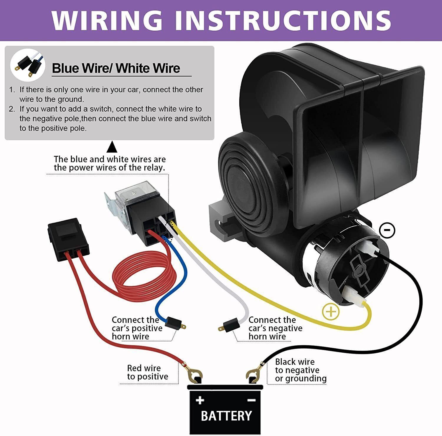 2 X Super Loud Dual Trumpet Train Air Horn 12V System For Car Truck Boat Speaker