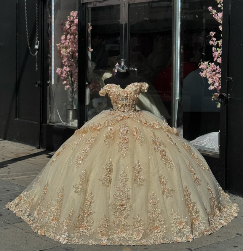 Princess Gold Quinceanera Dresses Glitters Sweet 16 Prom Party Ball Gowns