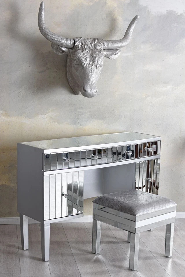 Damenschreibtisch verspiegelt Schminktisch Schreibtisch Glastisch Spiegelglas - Bild 3 von 4