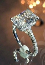 3Ct Radiant VVS1 Moissanite Prong Engagement Ring 14k White Gold Plated