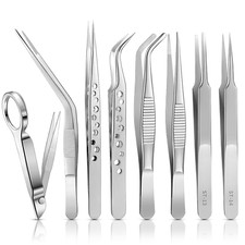 8 Pieces Tweezers Sets Stainless Steel Tweezers Forceps with Magnifying Glass St