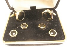 Hexagon Black Formal Vintage Cuff Links Shirt Studs prom tux groom in box r88