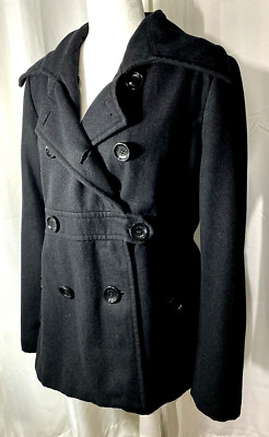 Esprit Black Wool Car Coat Pea Coat Button Women s Lined W/Pockets Classic
