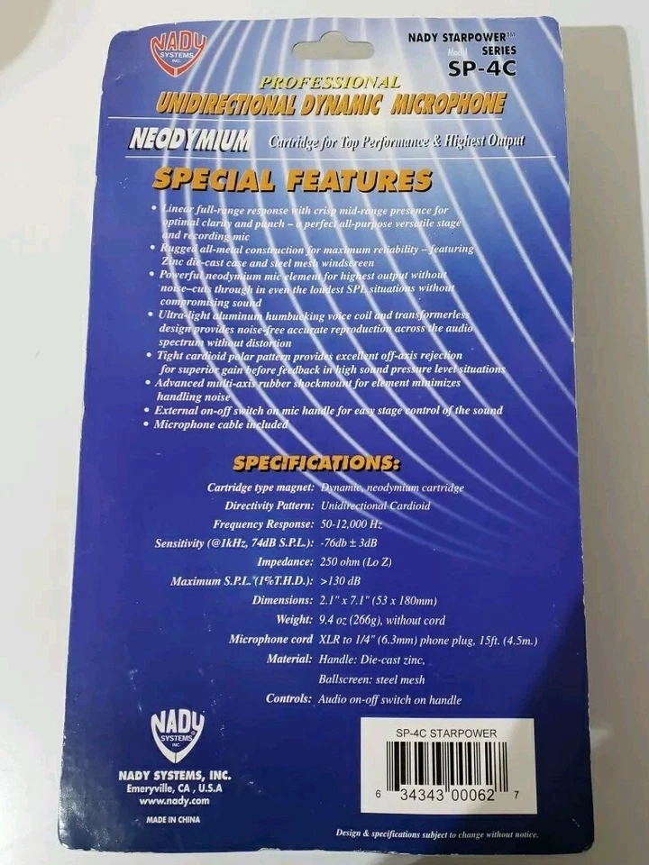 NADY SP-4C UNIDIRECTIONAL DYNAMIC NEODYMIUM MICROPHONE - Image 2 of 2