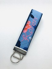 MONOGRAM wristlet handmade Key Fob/ flowers/ pink/ blue/ personalized/