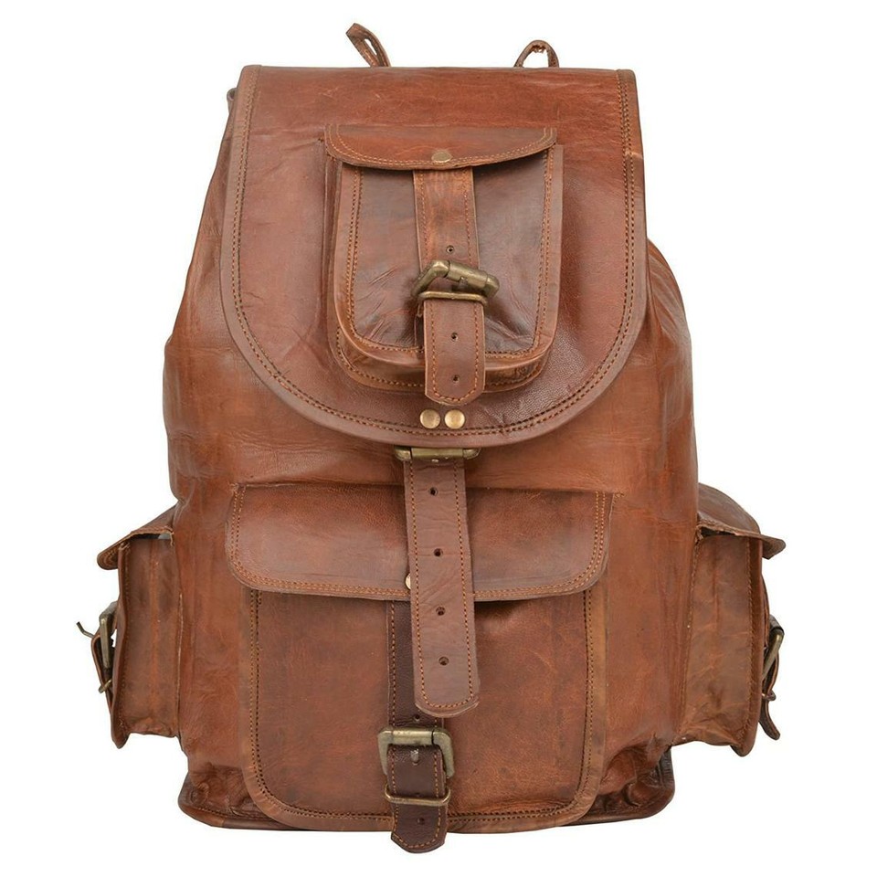 Sac à Dos Laptop En Cuir Véritable Vintage Pour Homme - Neuf En Cuir De Chèvre - Fabriqué En Inde