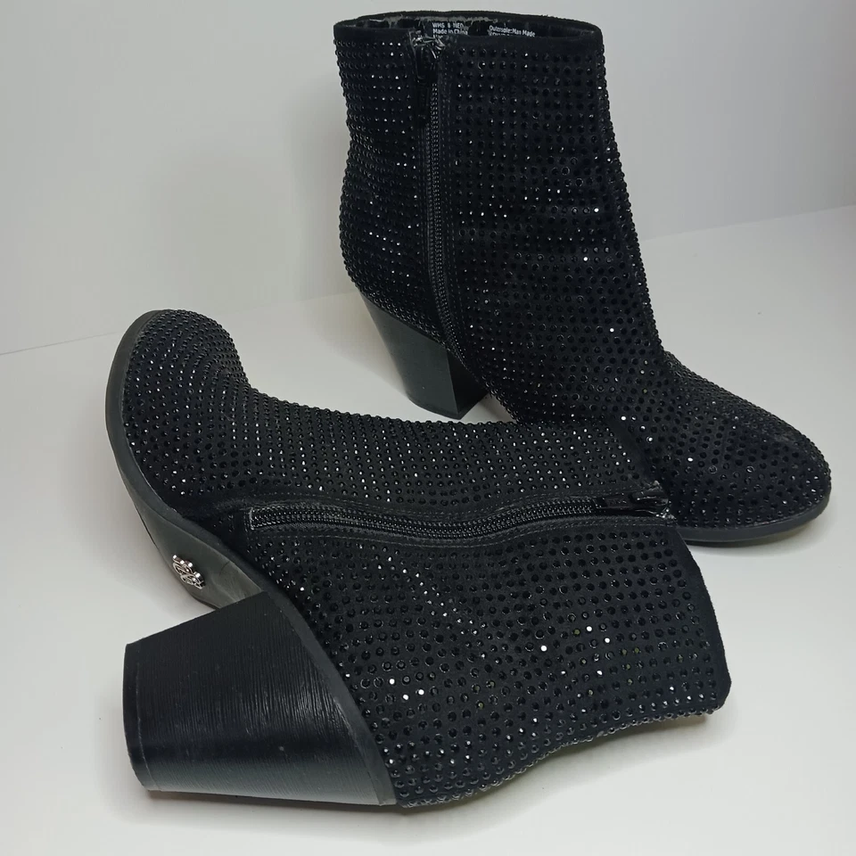 ROCK & REPUBLIC feminino preto BOTA TORNOZELO SAPATOS feminino zíper lateral feminino tamanho 8, brilhante - Imagem 3 de 4