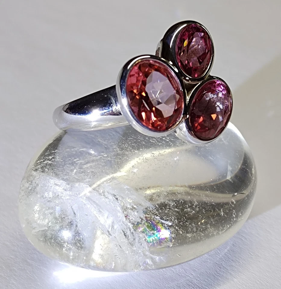 TOPASRING GR20(ca62)925/-SILBER Rhodiniert, 3x Pink Topas  sehr Selten - Bild 3 von 4