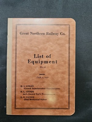 Great Norther Railway Co. 1968  '' List Of Equipment No. 62''