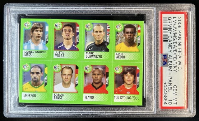 2006 Panini FIFA WC Lionel Messi Emerson Germany Candy Album Panel PSA 10