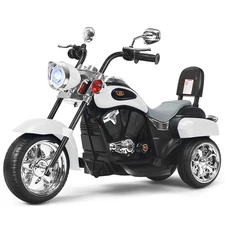 6V Kids Ride On Chopper Motorcycle 3 Wheel Trike with Headlight and Horn White