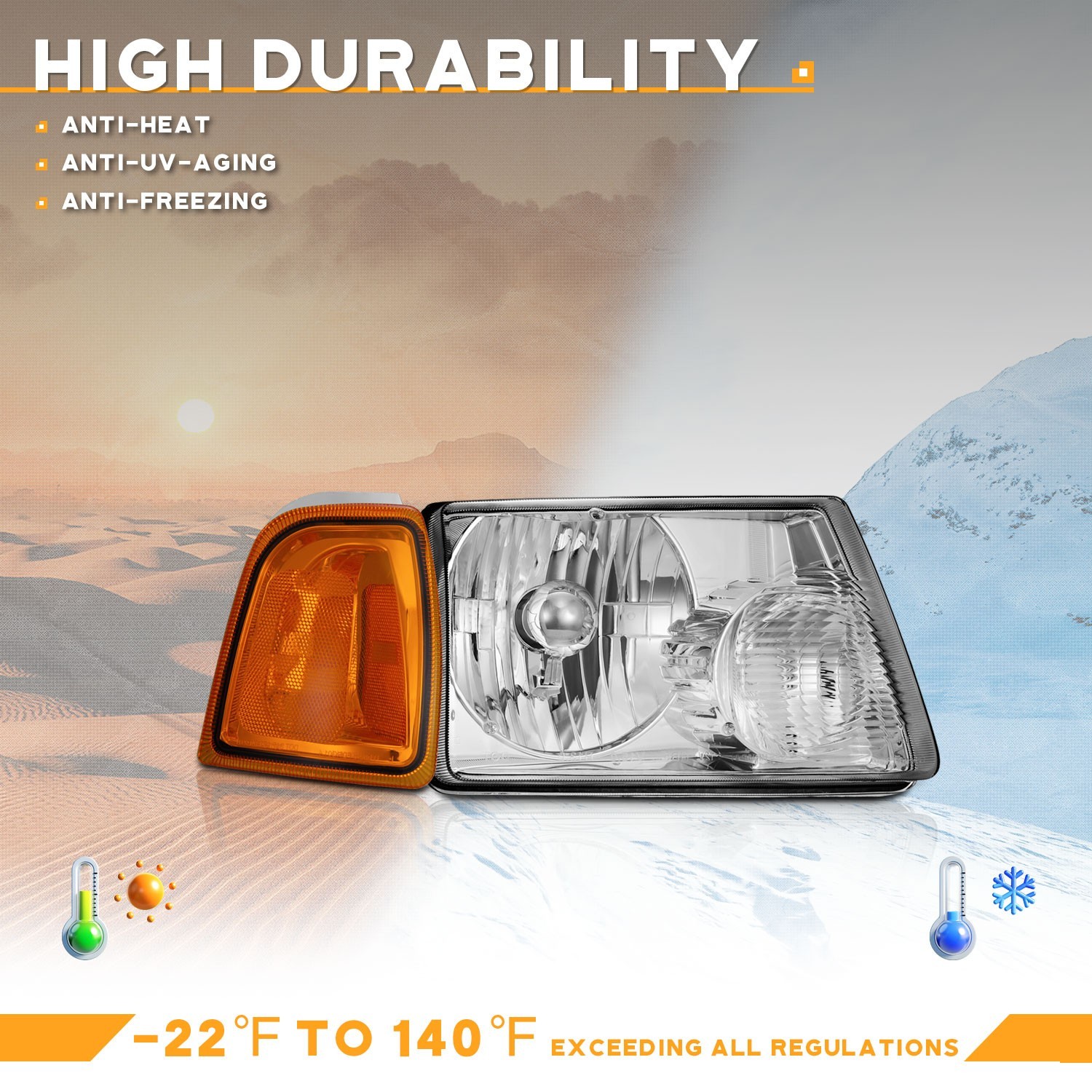 Pair Headlights Assembly For 2001-2011 Ford Ranger Chrome Lamps Amber Corner