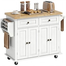 44" Rolling Kitchen Island with Rubberwood Top and Storage, Refurbished