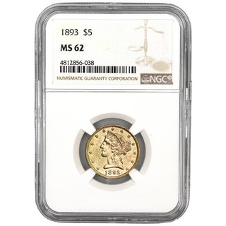 1893 $5 Liberty Head Gold Half Eagle Pre 1933 US Gold Coin NGC MS 62