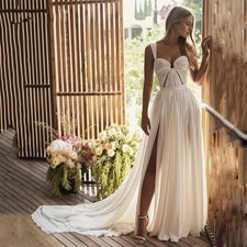 Elegant Simple A-Line Wedding Dresses Sweetheart High Side Slit Bridal Gowns
