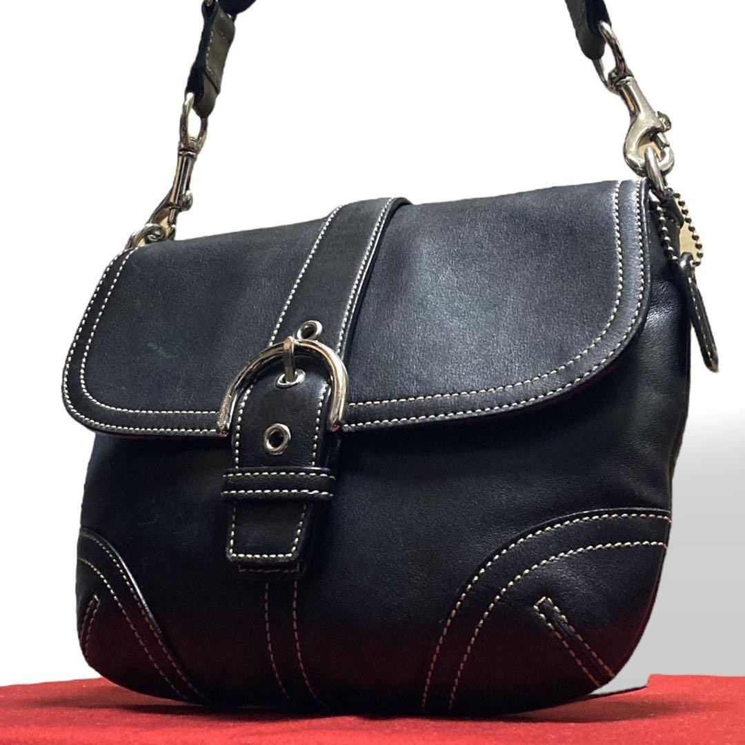 Coach Soho Signature Leather Crossbody Bag Black Authentic