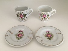 Late 19th-Early 20th Century Children's Tea Set 2 Teacups  2 Saucers