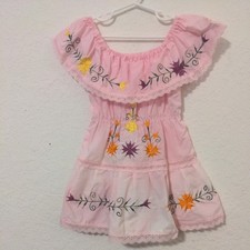 Pink Traditional Toddler Mexican Embroidered Floral Lace Dress. Size 2T