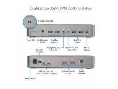 StarTechcom KVM Docking Station USB-C für zwei Laptops DisplayPort Dockingstation