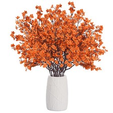 6Pcs Artificial Fall Flowers Babys Breath Flower Bulk Fake Orange Silk Flower...