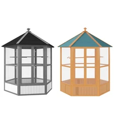 PawHut Large Wooden Aviary Flight Bird Cage With Covered Roof Outdoor Aviary