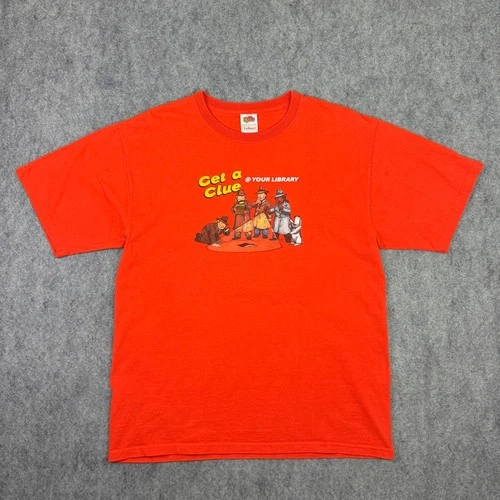 Fruit of the Loom Get a Clue @ Your Library Orange Graphic T-Shirt Mens Large - product listing photo
