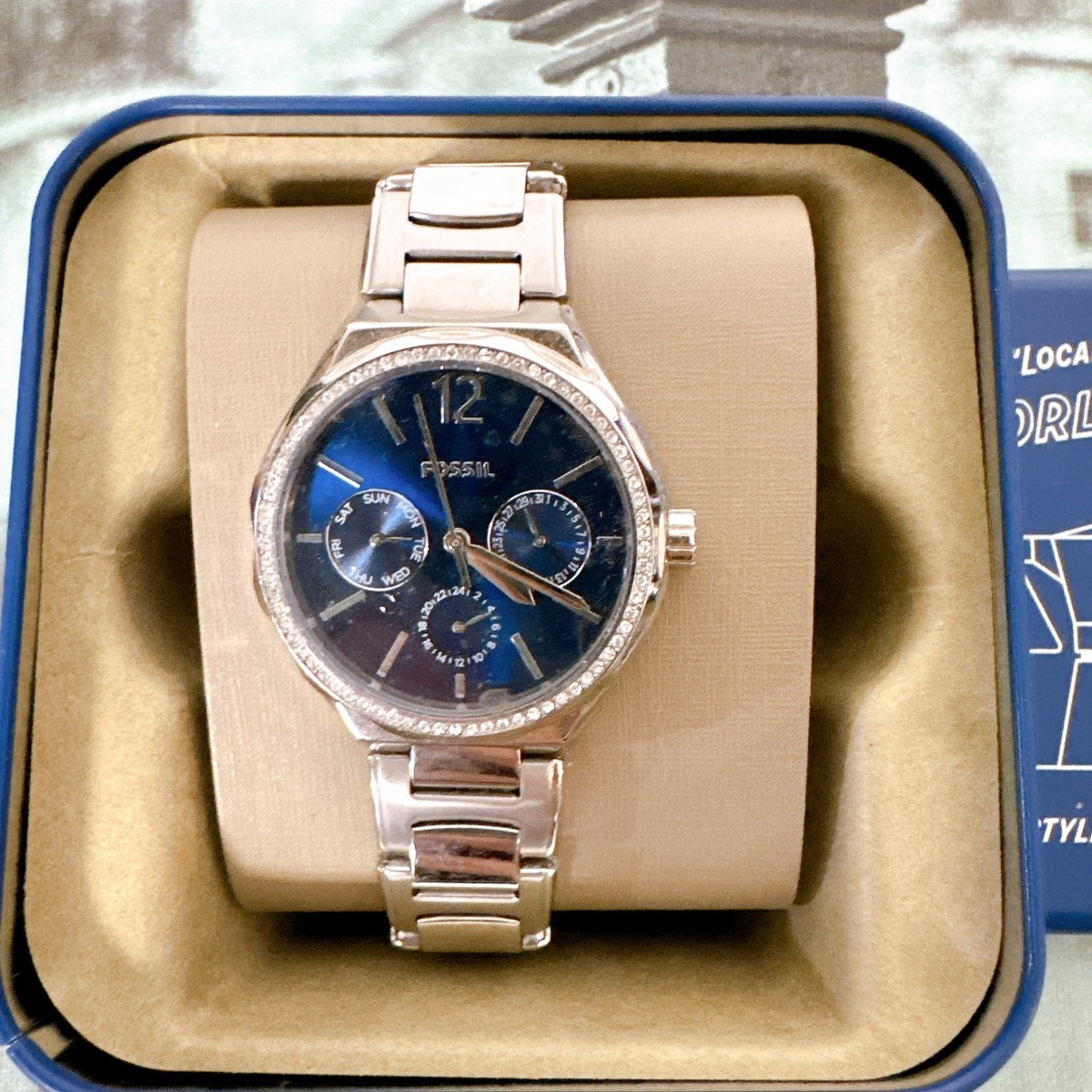Fossil BQ3720 Multifunction Silver Tone Stainless Steel Blue Dial
