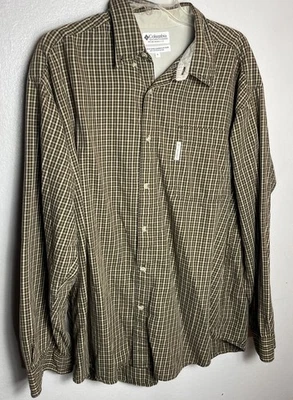 Columbia Men Size Large XL Button Front Plaid Check Shirt Brown Cotton - Image 1 of 4