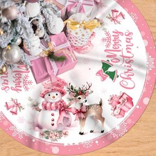 Pink Christmas Tree Skirt Merry Christmas Decoration Snowman Decor