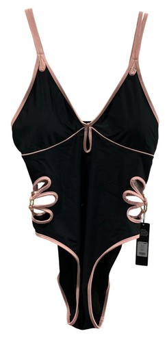 Fashion Nova Livia One Piece Swimsuit L Black Combo Floral Cut Out Beach Resort