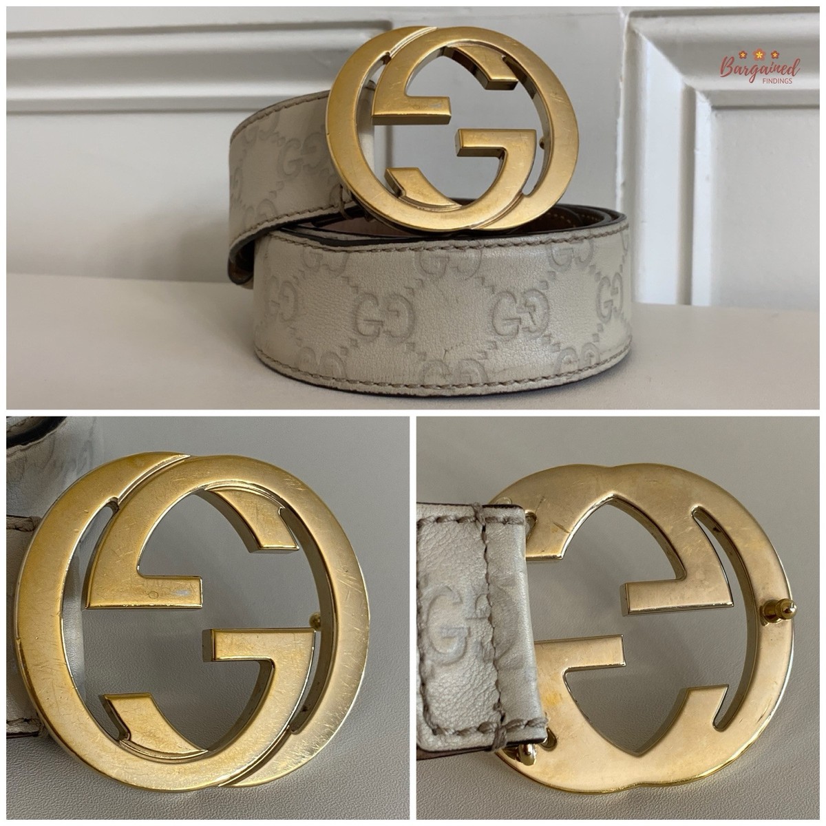 Gucci Cream Leather GG Belt with Crystal-Embellished Buckle 80 32 Gucci GG Marmont embellished leather belt Gucci main image 3