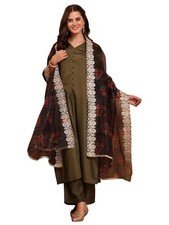 Women's Cotton Silk Solid Hight Front Slit A-Line Kurta Palazzo with Dupatta Set