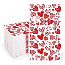 100 Valentine  s Day Guest Napkins Red Love Heart Disposable Napkins Decorativ...