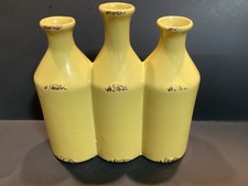 CERAMIC Triple Bud Vertical Yellow Vases with Distressed Finish