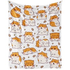 Hamster Blanket for Human, 80" x 60" Flannel Cute Hamsters Themed Stuffed Ani...