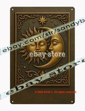 Celtic Sun Moon Duality Relief Fantasy Wall Art Tin Sign with Mythic Harmony