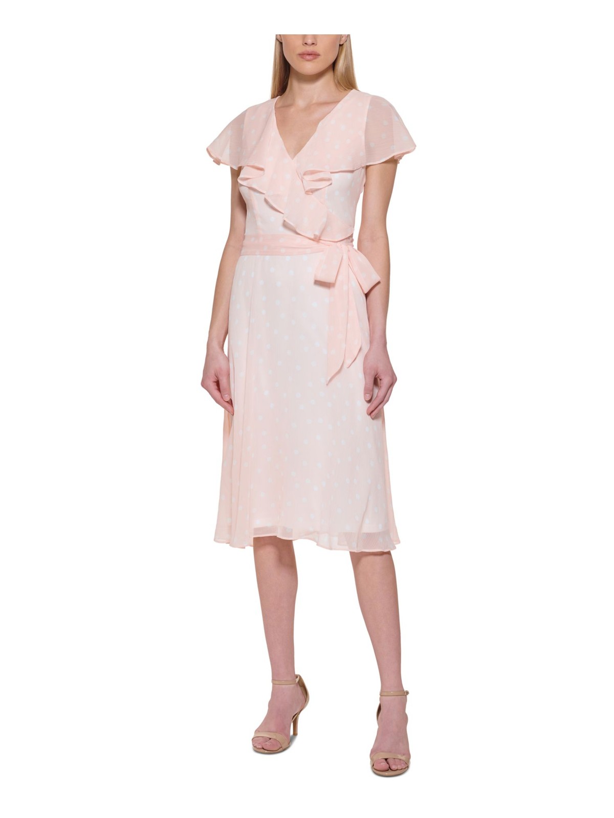 TOMMY HILFIGER Womens Pink Capelet Belted Lined Midi Dress Style 2