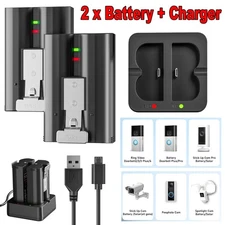 2Pcs 7200mAh Battery + Charger For Ring Video DoorBell 2 3 3+ 4 Spotlight Camera