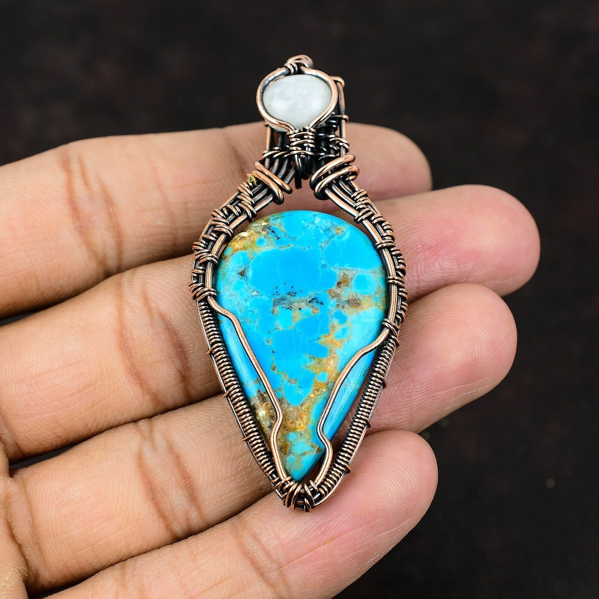 Gift For Her Arizona Turquoise Wire Wrapped Pendant Copper Jewelry