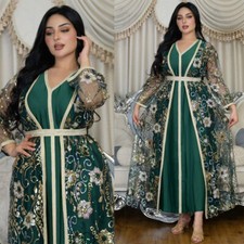 2Pcs Sets Muslim Women Abaya Dubai Kaftan Long Dress Maxi Robe Ramadan Prom Gown