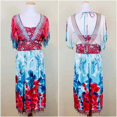 Tracy Reese Plenty Womens Silk Bead Open Back Boho Festival Dress 4 Small Floral