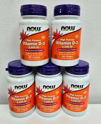 NOW Foods (5-Pack) Vitamin D-3 2000 IU High Potency  240 Softgels *EXP 02/2028*