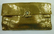 Vintage Gold Mesh Sequins Evening Bag Purse Rhinestone Clasp