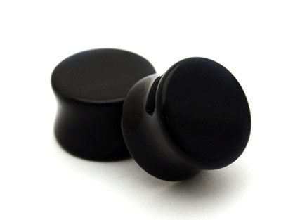 Pair of Black Agate Stone Plugs set gauges PICK SIZE