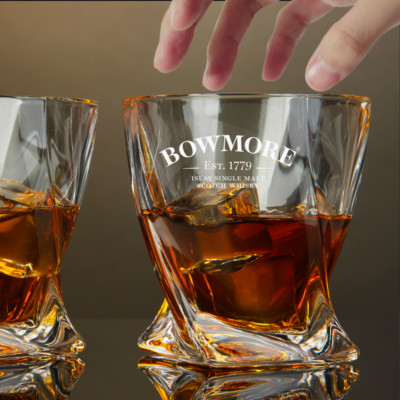 Custom Engraved Bowmore Whiskey Glass   10 oz Twisted Rocks Glass