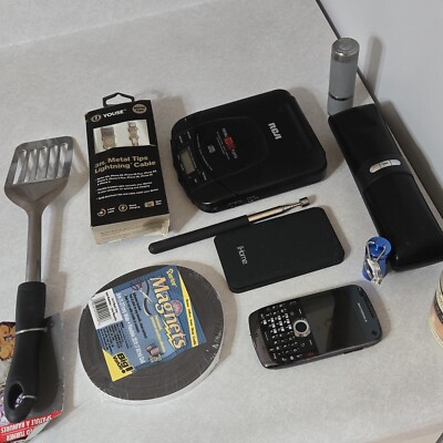 Junk Drawer Box Lot of mixed Electronics Household Phone Compact CD Player 