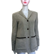 Vintage 90s Oscar de la Renta Jacket Gray Tweed Jacket With Black Trim